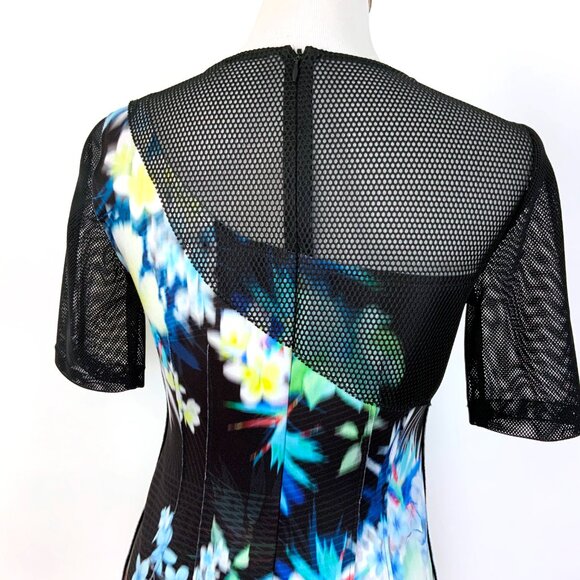 Elie Tahari Black Floral Scuba Mash Short Sleeve Top Sz S - Picture 10 of 16